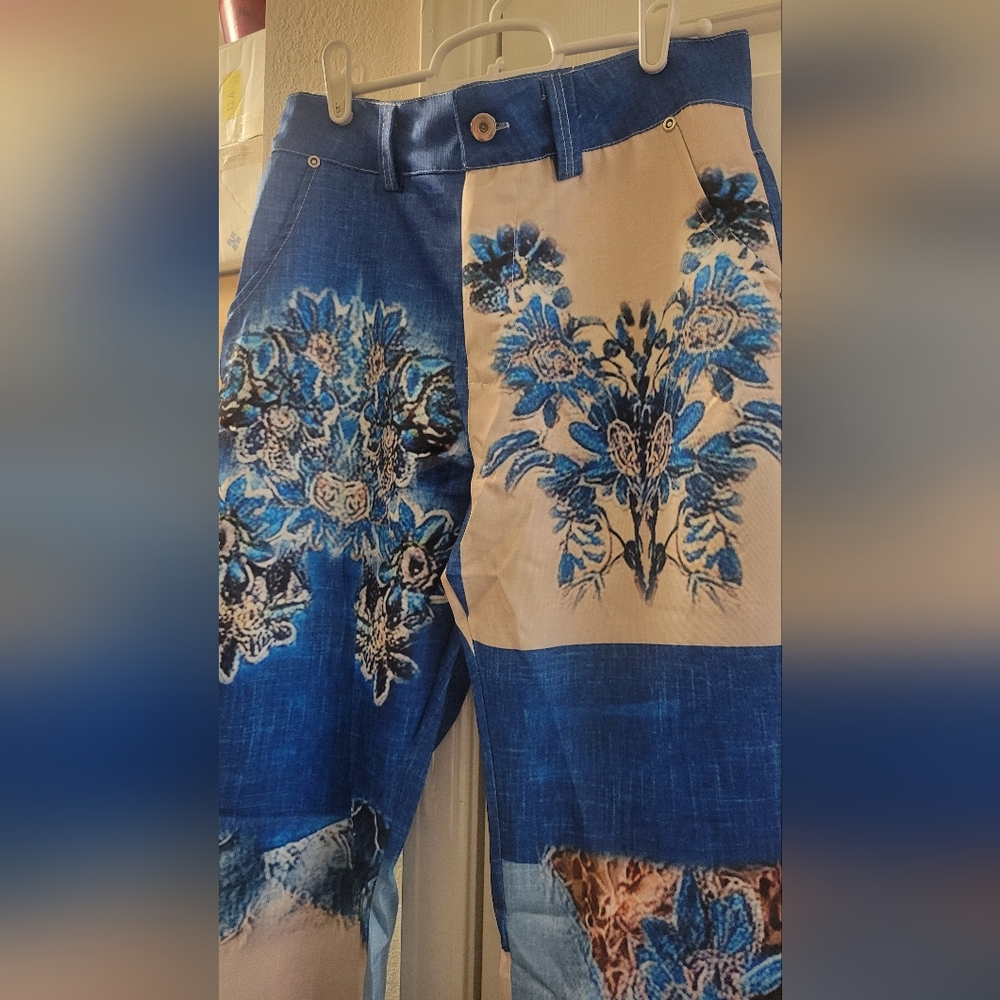 Blue Floral Patchwork Pants - Picture 4 of 5